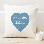 Mr and Mrs Personalized Surname inside Heart Single Cushion